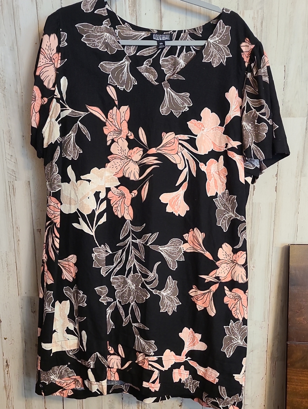 Nicole Miller Black Midi Dress with Pink and Cream Floral Print